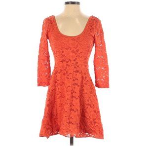 FREE PEOPLE Lace Red Orange Mini Dress